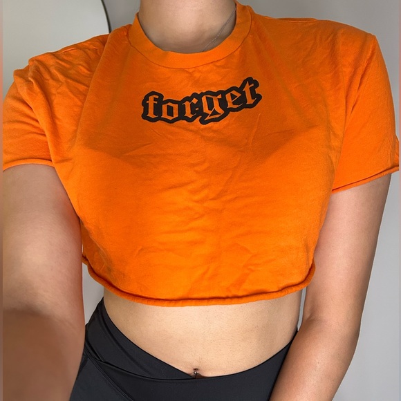 Neon Orange Crop Top - Forget Graphic - Picture 1 of 3